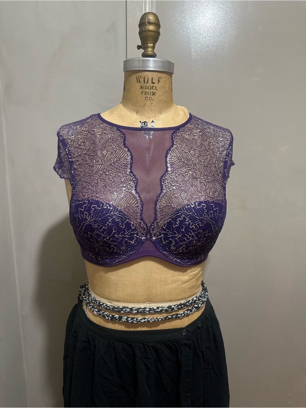 Sheer Lace High-Neck Bra Top in Deep Purple